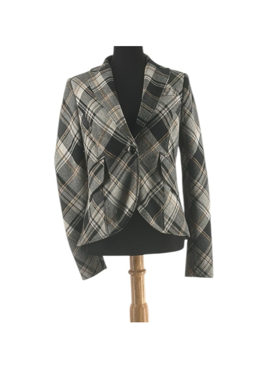 ABS by Allen Schwartz Jackets & Blazers - ABS by Allen Schwartz Plaid blazer elbow patches Notch Lapel Single Buttons sz 2